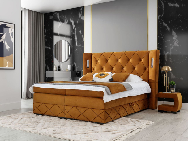 Boxspringbett mit Bettkasten 180x200 Neria Lux Gelb