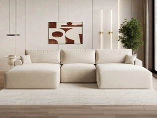Wohnlandschaft mit Schlaffunktion und Bettkasten Serene Beige