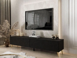 TV-Lowboard mit zwei Türen auf golden Beinen 175 cm mit LED-Beleuchtung Sorelle Schwarz Matt