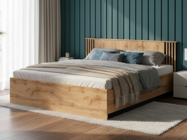 Doppelbett 160x200 mit Bettkasten Lavore Wotan Eiche, Schwarz matt