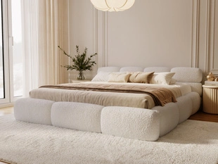Polsterbett mit Bettkasten und Lattenrost 160x200 Sweet Low aus Bouclé-Stoff Beige