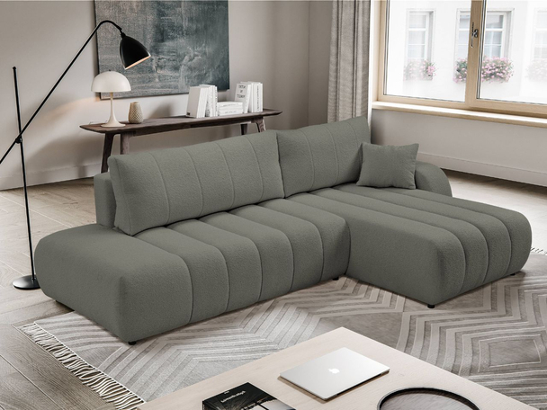 Ecksofa mit Schlaffunktion und Bettkasten Rechts Adoro Grau