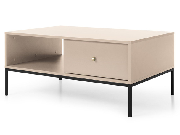 Couchtisch mit Stauraum und Schwarz Metallbeine Amor Beige
