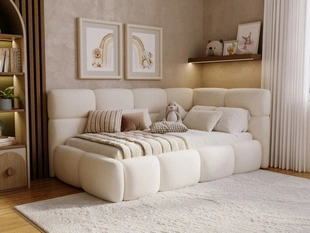 Gepolstertes Jugend-Einzelbett mit Bettkasten und Lattenrost 90x200 Modo One Links Beige