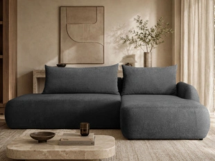 Ecksofa L-Form mit Schlaffunktion und Bettkasten Velis Schwarz