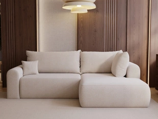 Ecksofa L-Form mit Schlaffunktion und Bettkasten Savana Bis Hellbeige