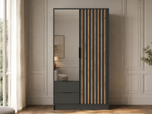 Kleiderschrank mit Spiegel 105 cm Macron Graphit, Artisan Eiche