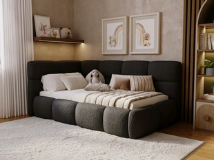 Gepolstertes Jugend-Einzelbett mit Bettkasten und Lattenrost 90x200 Modo One Rechts Schwarz
