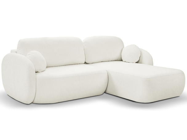 Ecksofa L-Form Rechts mit Schlaffunktion und Bettkasten Oreo Creme