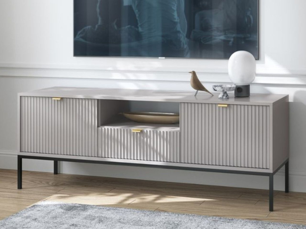 TV-Lowboard mit Schublade und Türen Amber Grau, Schwarz Frame