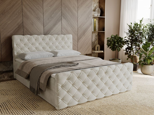 Boxspringbett mit Bettkasten 180x200 Lunaris Creme