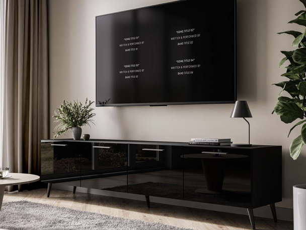 TV-Lowboard mit Türen auf Schwarzen Metallbeinen 200 cm Noaé Schwarz Hochglanz