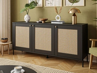 Drehtürkommode mit Flechtmuster im Boho-Stil Bellance schwarz