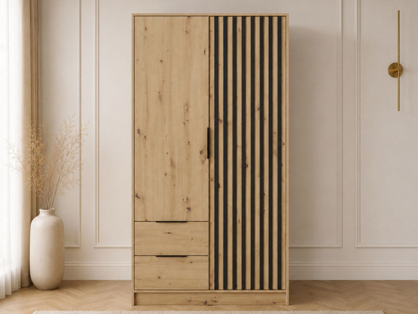 Kleiderschrank 105 cm Macron Artisan Eiche, Schwarz