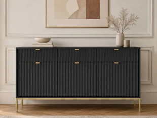 Kommode mit Türen und Schubladen Amber Schwarz, Gold Frame