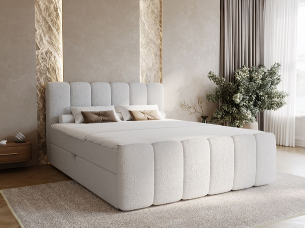 Boxspringbett mit Bettkasten 140x200 Bouclé-Stoff Cloud Grau