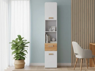 Bücherregal mit Schublade für ein Teenagerzimmer Lindo Weiß, Nash Eiche