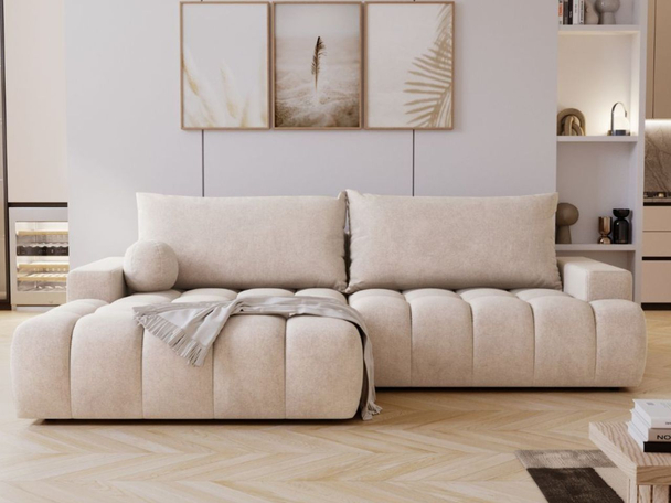 Ecksofa L-Form mit Schlaffunktion und Bettkasten Havi Links Hellbeige