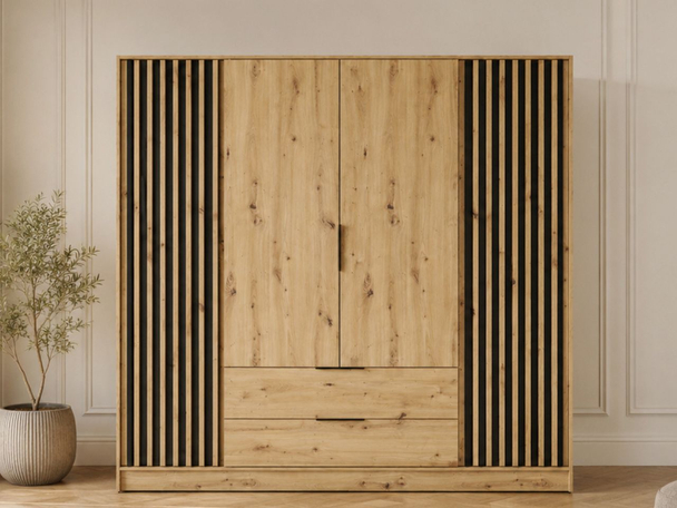 Kleiderschrank 206 cm Macron Artisan Eiche, Schwarz