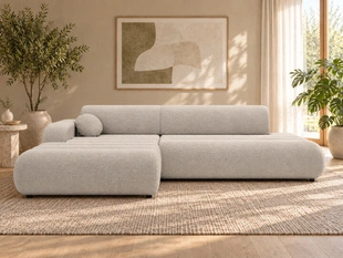 Ecksofa L-Form mit Schlaffunktion und Bettkasten Lisso Links Cremefarben