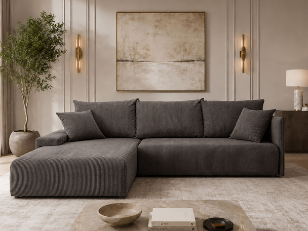 Ecksofa L-Form mit Schlaffunktion und Bettkasten Merivo Dunkelbraun