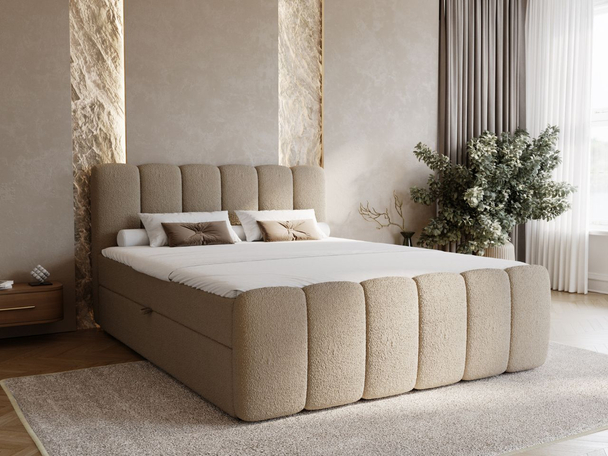 Boxspringbett mit Bettkasten 200x200 Bouclé-Stoff Cloud Braun