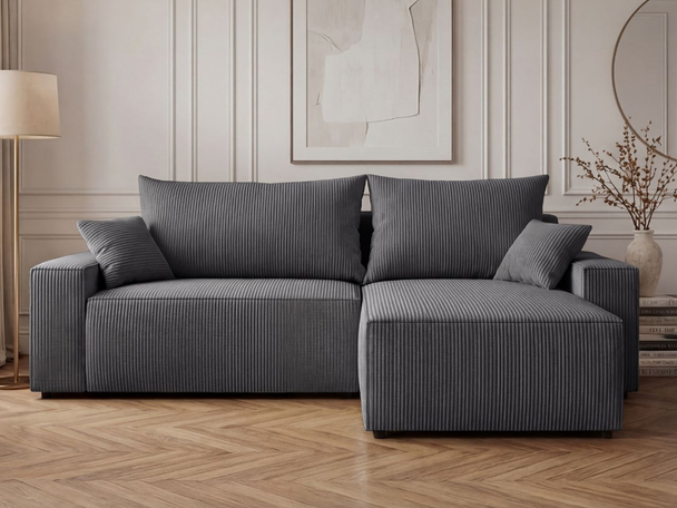 Ecksofa L-Form mit Schlaffunktion und Bettkasten Nivo Graphit