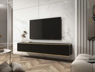 TV-Lowboard Hänge mit Türen 175 cm Diolo Schwarz mit geriffelter Vorderseite