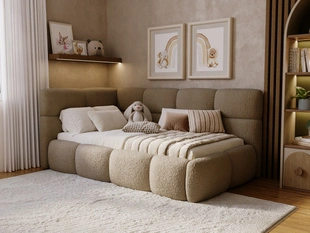 Gepolstertes Jugend-Einzelbett mit Bettkasten und Lattenrost 90x200 Modo One Rechts Braun