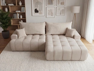 Ecksofa L-Form mit Schlaffunktion und Bettkasten Tulio Rechts Beige