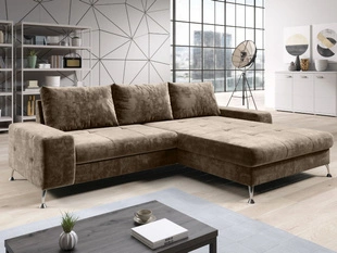 Ecksofa L-Form Rechts mit Schlaffunktion und Bettkasten Tonny Hellbraun