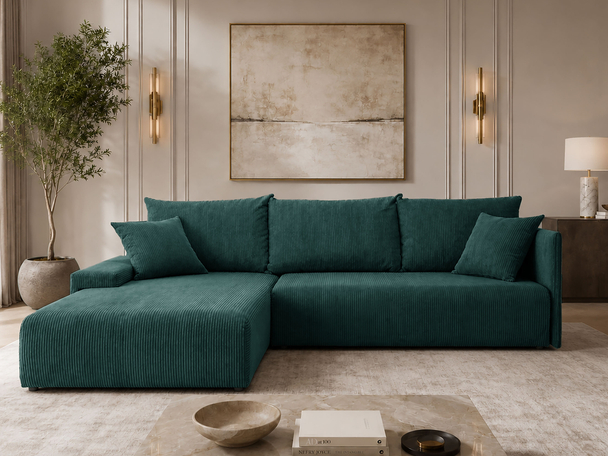 Ecksofa L-Form mit Schlaffunktion und Bettkasten Merivo Grün