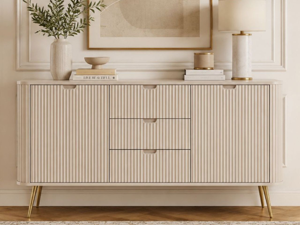Kommode mit Türen und Schubladen Viva Beige auf Golden Beinen