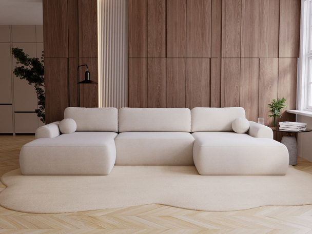 Wohnlandschaft mit Schlaffunktion und Bettkasten Savana Creme