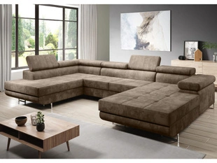 Wohnlandschaft Links mit Schlaffunktion und Bettkasten Solam U Braun