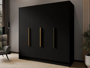 Kleiderschrank 200 cm Perugia Schwarz mit goldenen Griffen