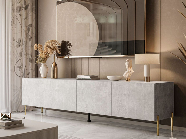 TV-Lowboard mit Türen auf Goldenen Metallbeinen 200 cm Nodoo Beton