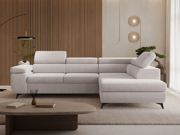 Ecksofa L-Form mit Schlaffunktion und Bettkasten Argon Rechts Grau