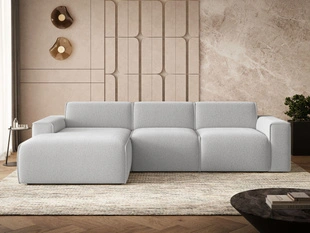 Ecksofa L-Form Links Lavia Bouclé-Stoff Grau