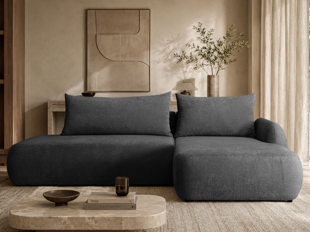 Ecksofa L-Form mit Schlaffunktion und Bettkasten Velis Schwarz