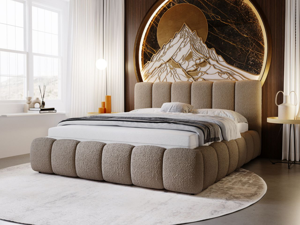 Polsterbett ohne Bettkasten mit Lattenrost 160x200 Cloud aus Bouclé-Stoff Braun