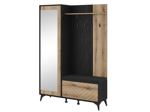 Garderobe mit Spiegel Deyn Eiche Evoke, schwarz