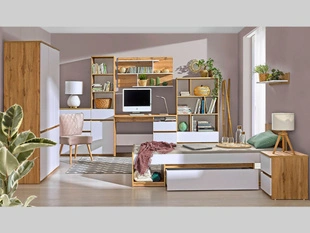 Möbel-Set für Jugendzimmer Arcadia Eiche Wotan, Weiß