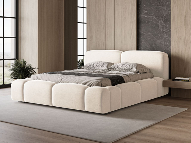 Polsterbett mit Bettkasten und Lattenrost 160x200 Aubi Creme