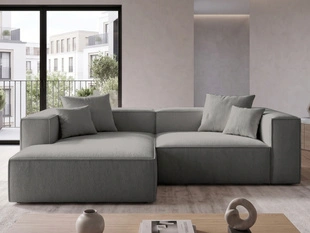 Designer Ecksofa L-Form mit Ottomane links Vellaro aus Bouclé-Stoff Dunkelgrau