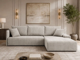 Ecksofa L-Form mit Schlaffunktion und Bettkasten Merivo Beige