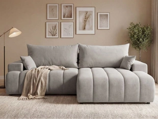 Ecksofa L-Form Rechts mit Schlaffunktion und Bettkasten Caleo Hellgrau