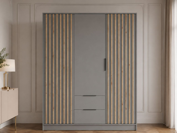 Kleiderschrank 155 cm Macron Grau, Artisan Eiche
