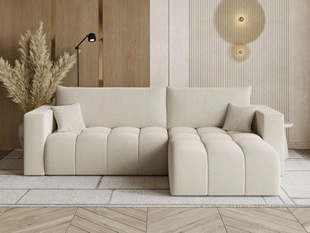 Ecksofa L-Form mit Schlaffunktion und Bettkasten Neva Bouclé-Stoff Beige
