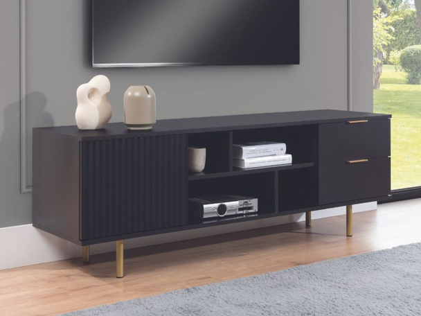 TV-Lowboard mit Schubladen und Türen Ankara Schwarz Matt